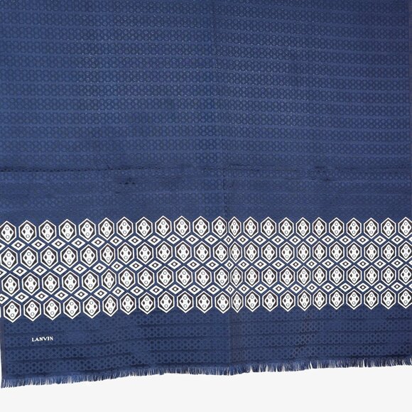 Lanvin Navy Geometric Print Fringe Silk Vintage Scarf - Picture 3 of 4